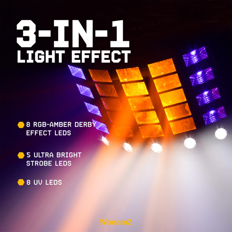 BeamZ Gobo Derby 3-in-1 Derby, UV & Strobe Light