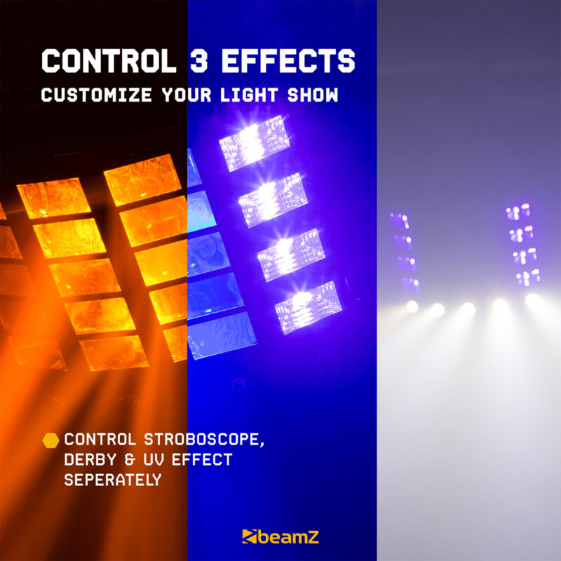 BeamZ Gobo Derby 3-in-1 Derby, UV & Strobe Light