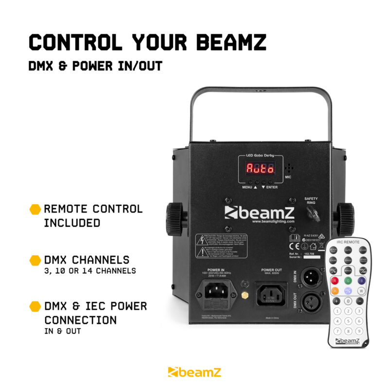 BeamZ Gobo Derby 3-in-1 Derby, UV & Strobe Light