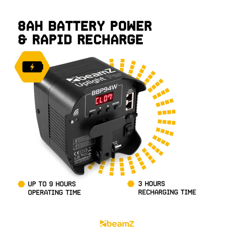 BeamZ BBP94W Battery Operated LED Uplighter with Wireless DMX – 48W