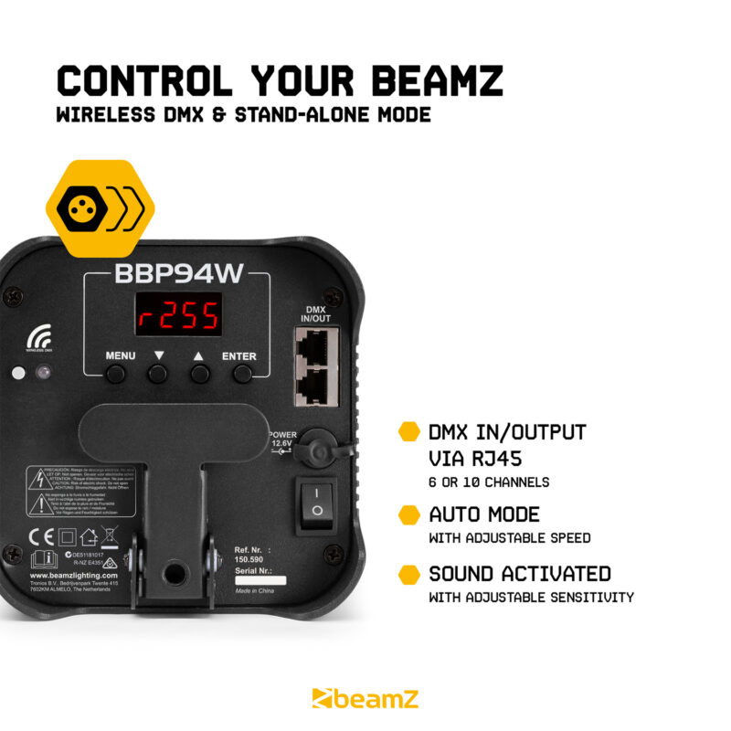 BeamZ BBP94W Battery Operated LED Uplighter with Wireless DMX – 48W