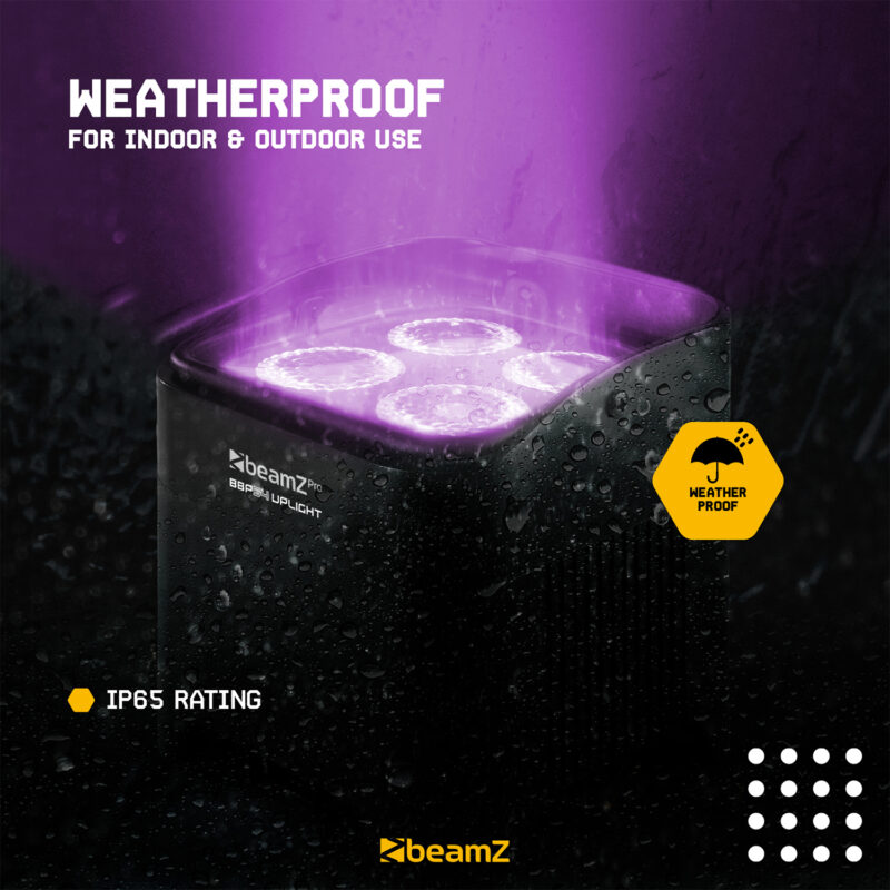 4x BeamZ BBP54 Weatherproof Battery Wireless Uplights with Soft Case