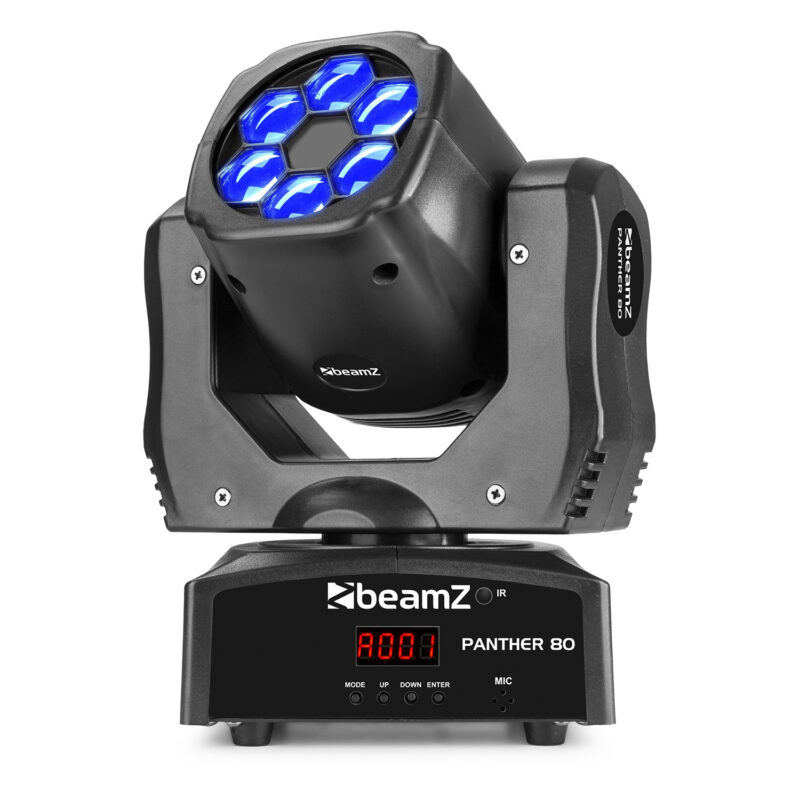 Beamz Panther 80 Moving Head Spot Light with Rotating Lenses – 6x 12W
