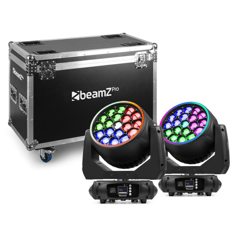 2x BeamZ Pro MHL1940 LED Moving Head Wash Lights with Flight Case