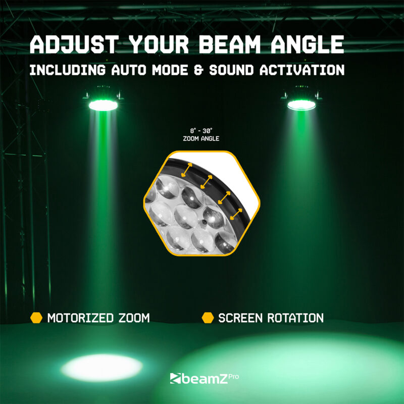 BeamZ Pro MHL1912 Moving Head Wash Light with Zoom – 19x 12W