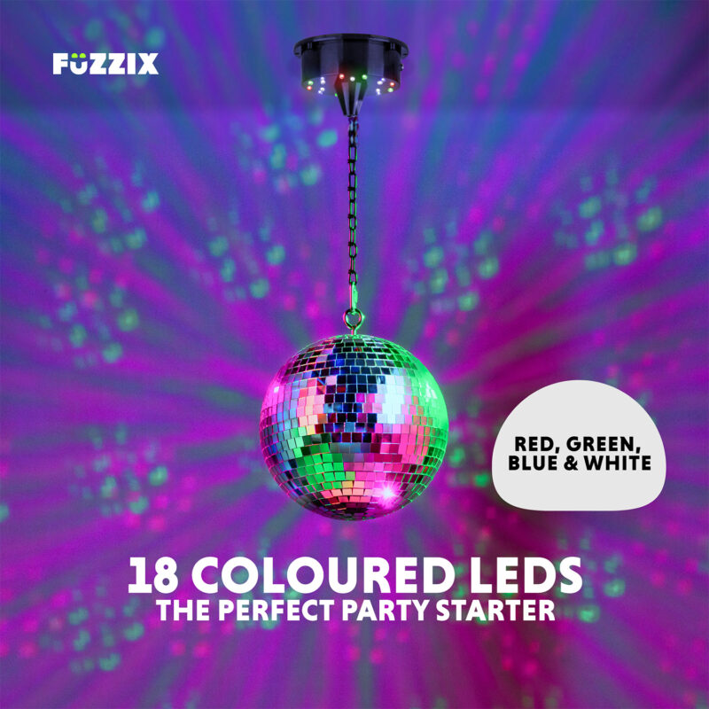 Fuzzix MB20ML Mirror Disco Ball with Battery LED Motor – 20cm