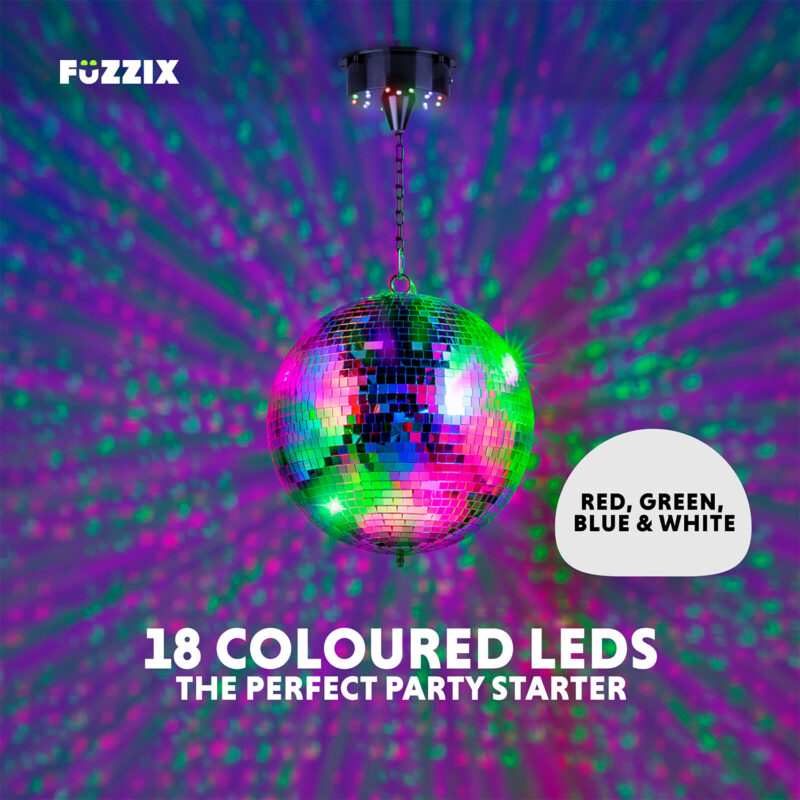 Fuzzix MB30ML Mirror Disco Ball with Battery LED Motor – 30cm