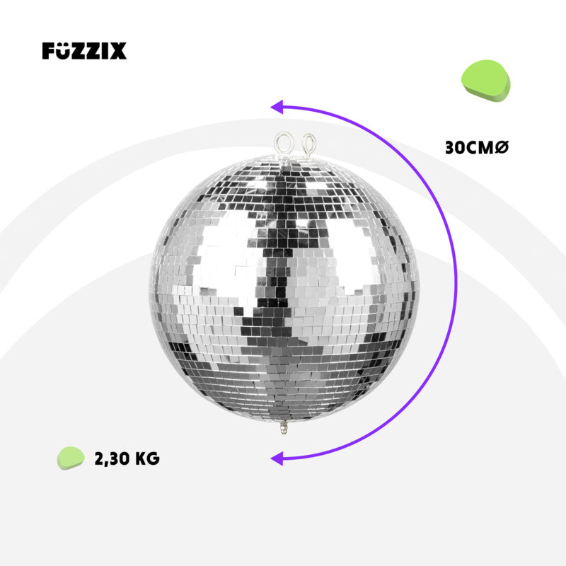 Fuzzix MB30ML Mirror Disco Ball with Battery LED Motor – 30cm