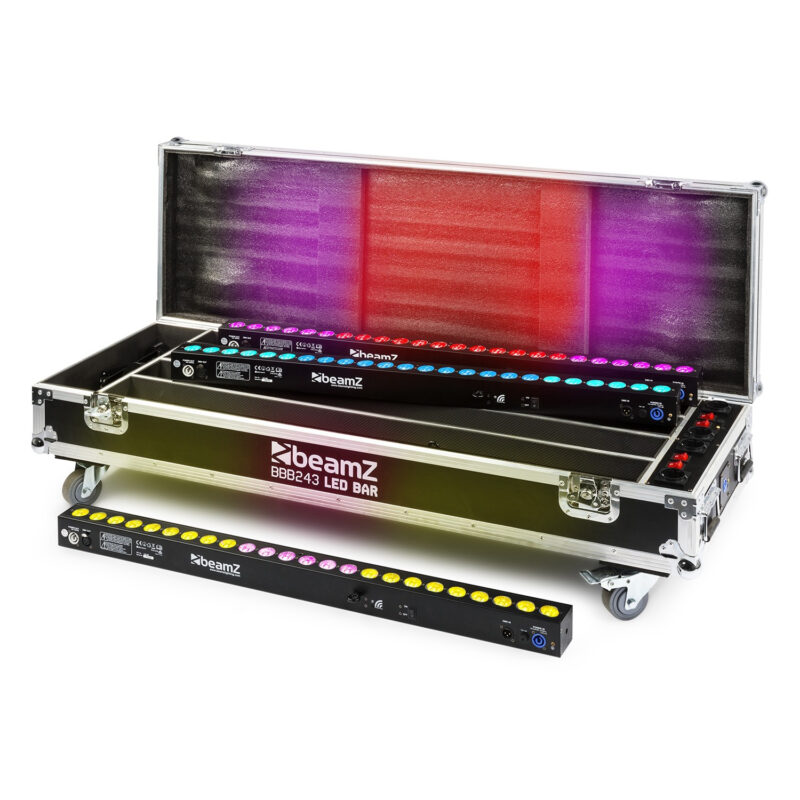 4x BeamZ BBB243 Battery Powered LED Light Bars with Charger Case