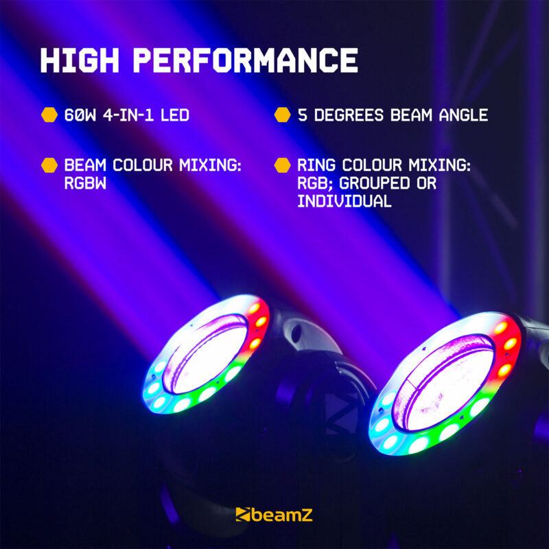 BeamZ Panther 60R Moving Head Beam with LED Light Ring – 60W