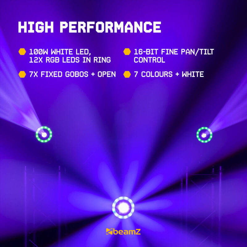 BeamZ Cobra 100R Moving Head Spot with LED Ring – 100W