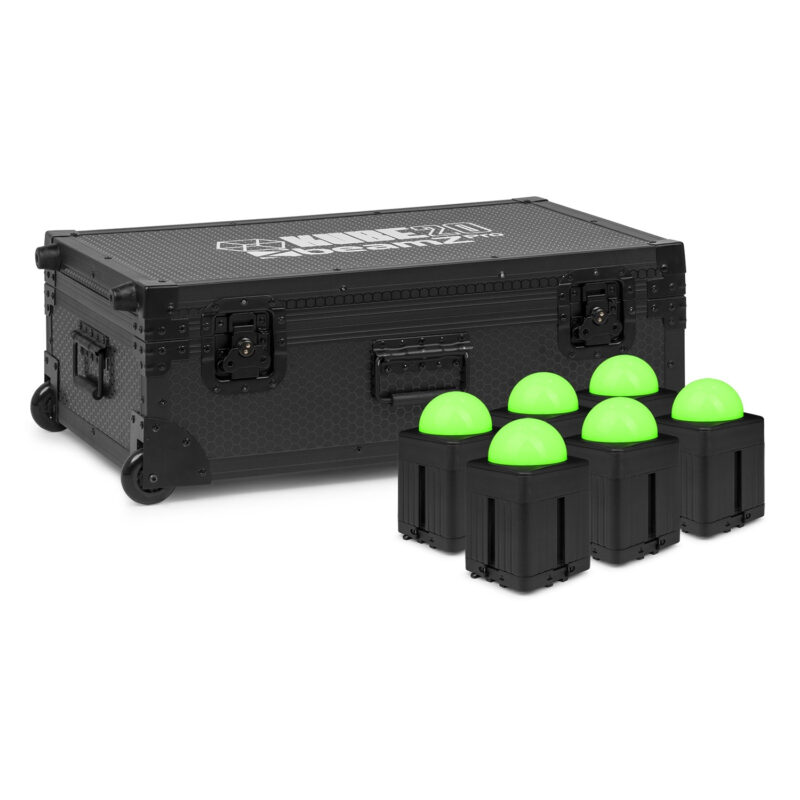6x BeamZ KUBE20WH Linkable Battery Powered Uplights with Charger Case
