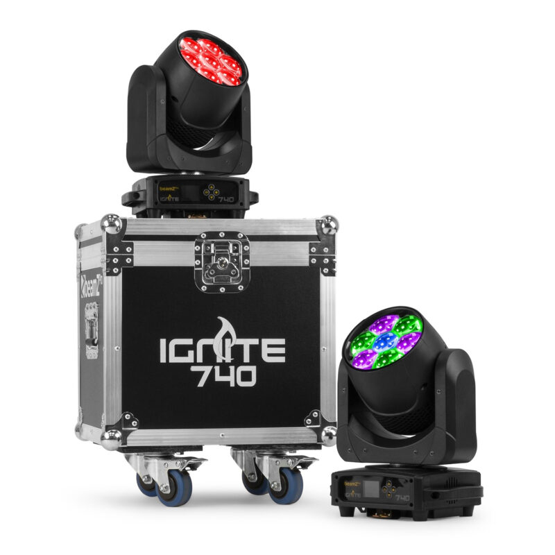 2x BeamZ Pro IGNITE740 Moving Head Wash with Zoom & Flightcase