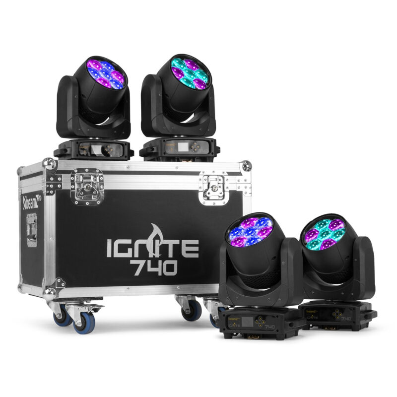 4x BeamZ Pro IGNITE740 Moving Head Wash with Zoom & Flightcase
