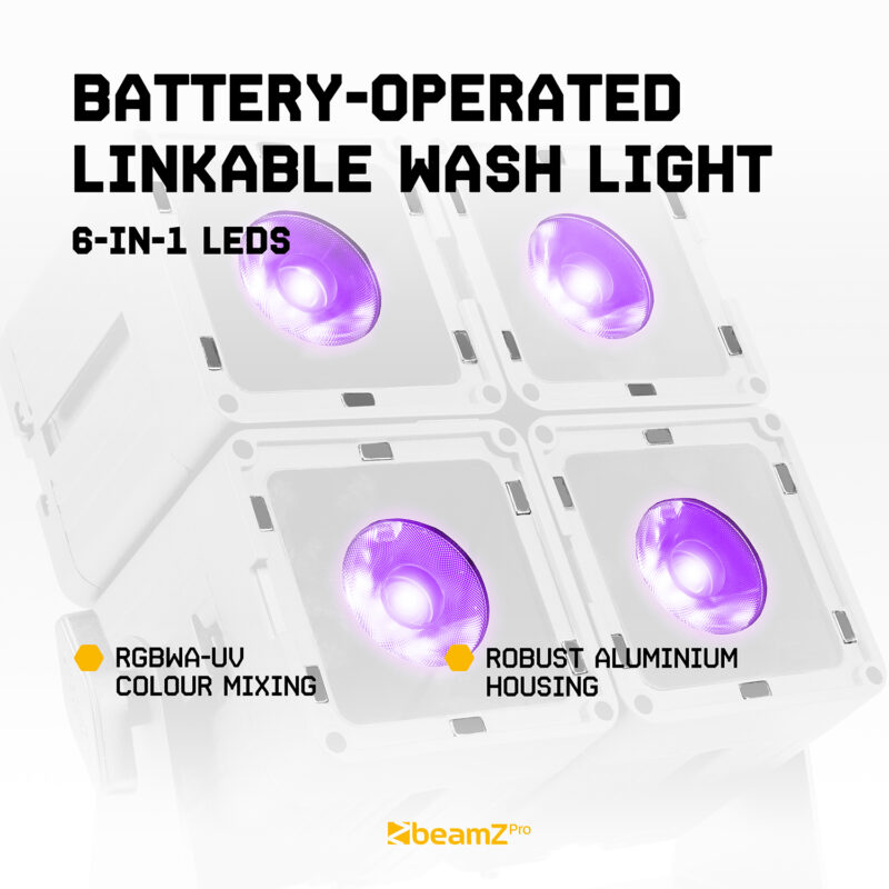 4x BeamZ KUBE20WH Linkable Outdoor Battery Powered Wireless Uplights