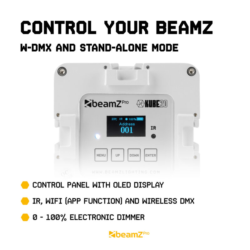 4x BeamZ KUBE20WH Linkable Outdoor Battery Powered Wireless Uplights