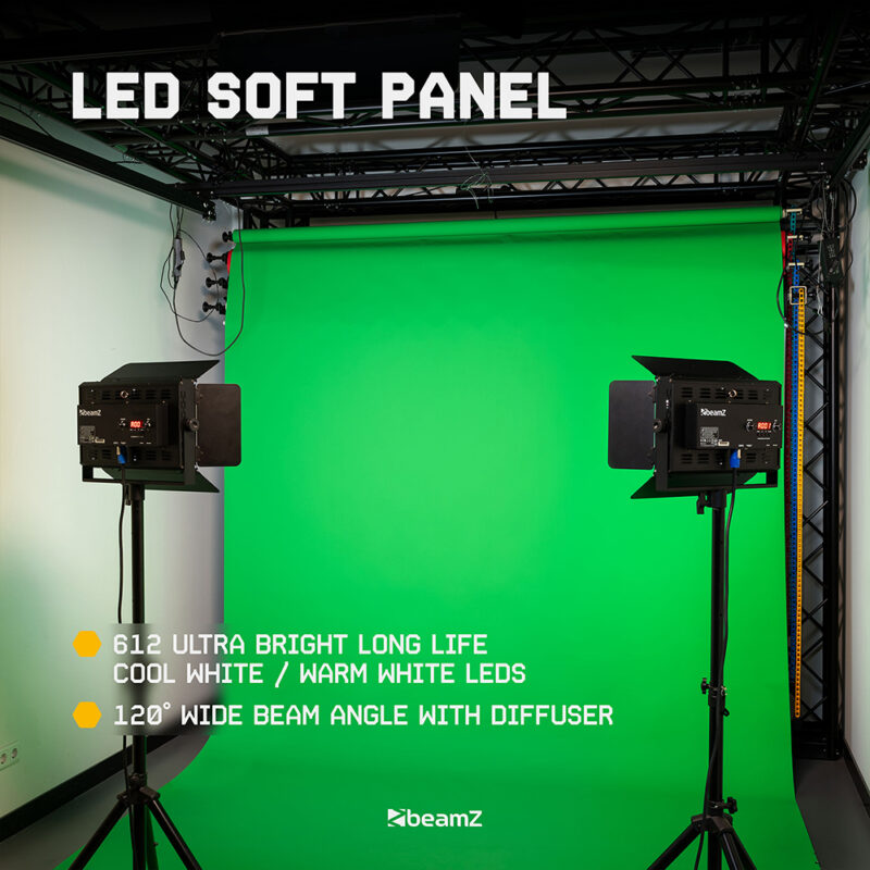 2x BeamZ SFP200 LED Softbox for TV Studio Lighting with Stands