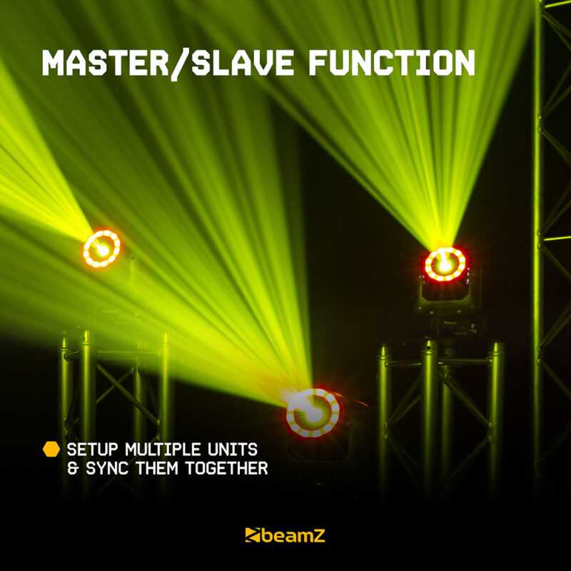 4x BeamZ Cobra 100R Moving Head Spot with LED Ring with Flight Case