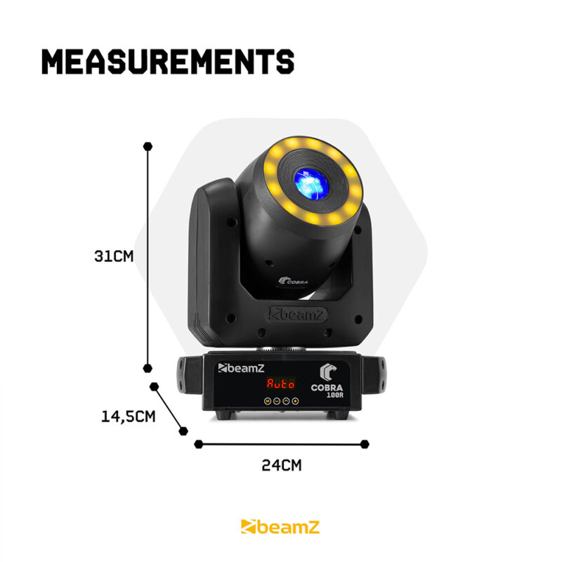 2x BeamZ Cobra 100R Moving Head Spot Light with LED Ring – 100W