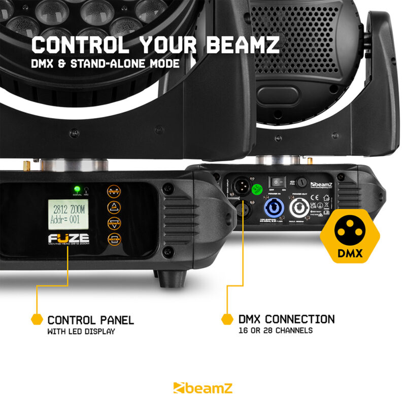 2x BeamZ Fuze2812 Professional Moving Head Wash Light with Flightcase