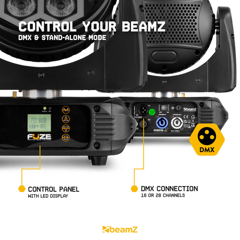 2x BeamZ Fuze712 Professional Moving Head Wash Light with Flightcase
