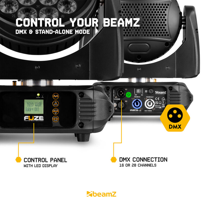 2x BeamZ Fuze1910 Professional Moving Head Wash Light with Flightcase