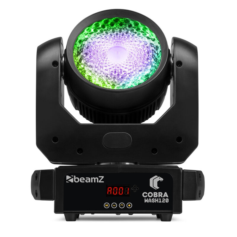 2x BeamZ Cobra Wash120 LED Moving Head Wash Light with LED Ring – 120W