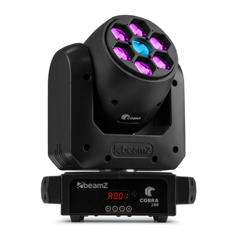 4x BeamZ Cobra 160 100W Moving Head Spot with 6x 10W B-Eye & Flightcase