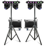 2x BeamZ Fuze Twin LED Moving Head Light Bar with Flight Case & Stand