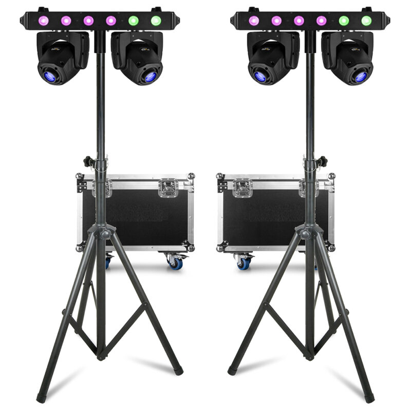 2x BeamZ Fuze Twin LED Moving Head Light Bar with Flight Case & Stand