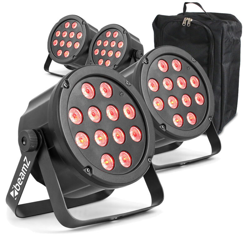 4x BeamZ SlimPar35 DMX LED Par Can Light with Case & DMX Cables