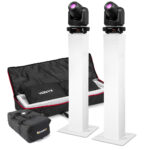 2x BeamZ Cobra 100 LED Moving Head Spot Package with DJ Podiums