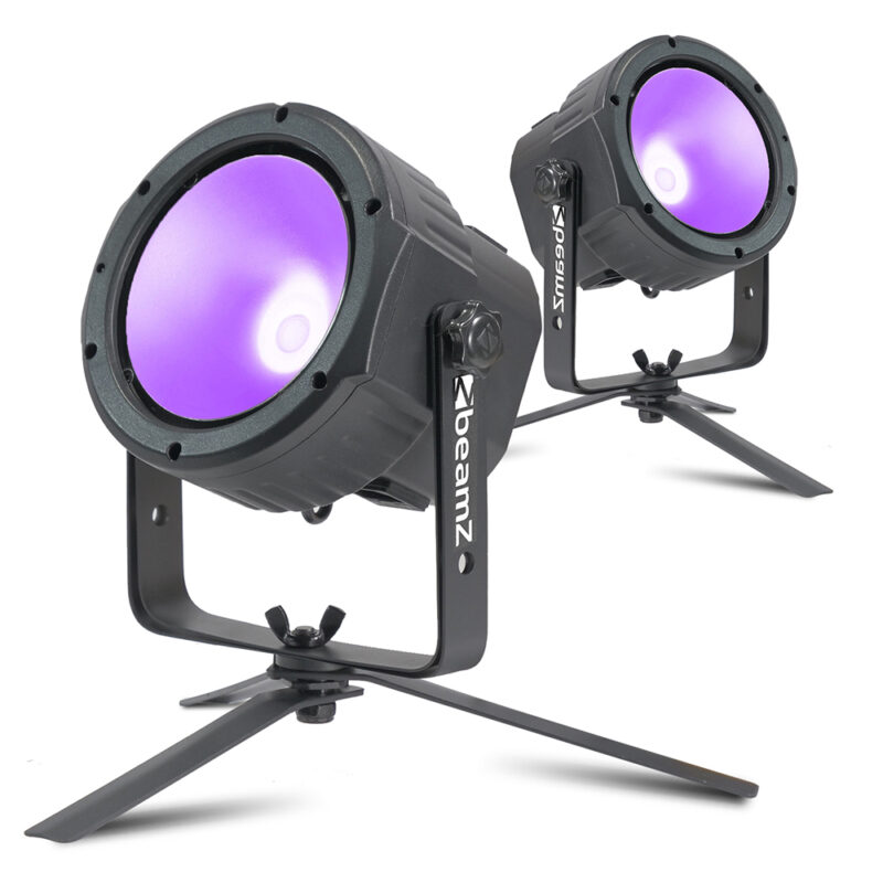2x BeamZ COB30UV UV LED Par Can Cannons with Floor Stands