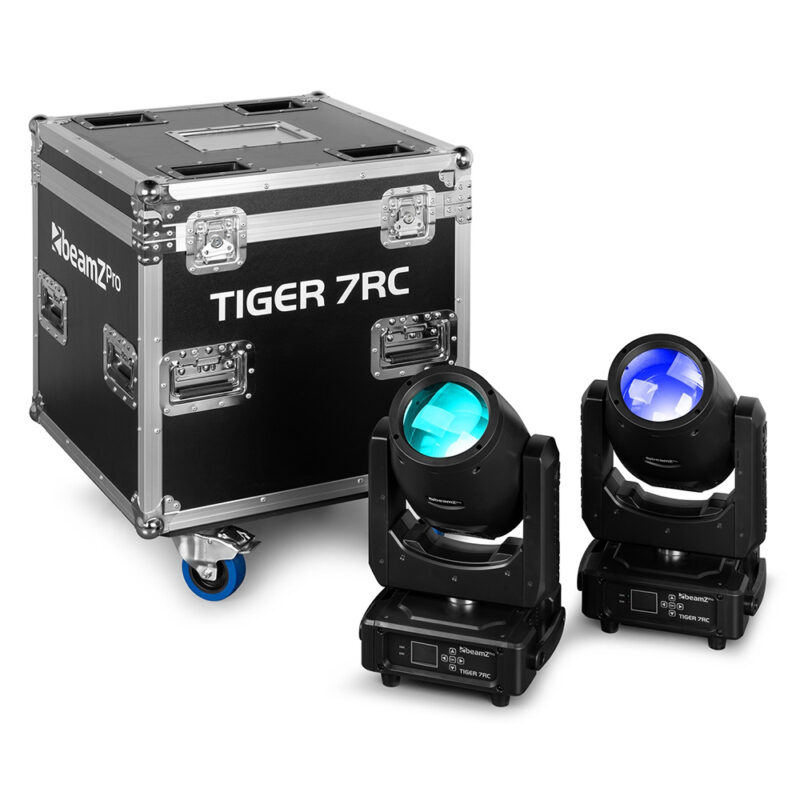 2x BeamZ Pro Tiger 7RC Moving Head Beam with Flight Case – 230W HID Lamp