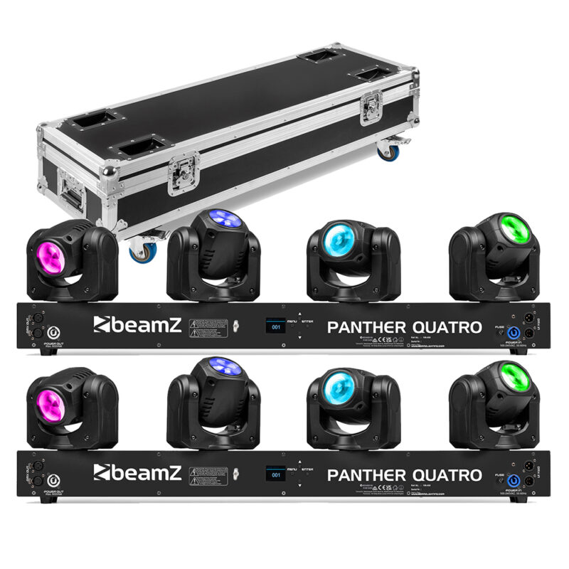 2x BeamZ Panther Quatro LED Moving Head Beam Bars with Flight Case