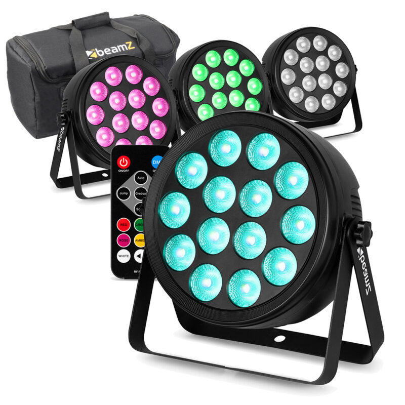 4x BeamZ BCC145 LED Flat Par Can Wash Light with AC-120 Soft Case