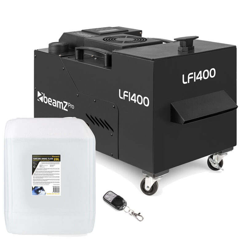 BeamZ Pro LF1400 Low Fog Machine with Ultrasonic Agitator & 20L Fluid