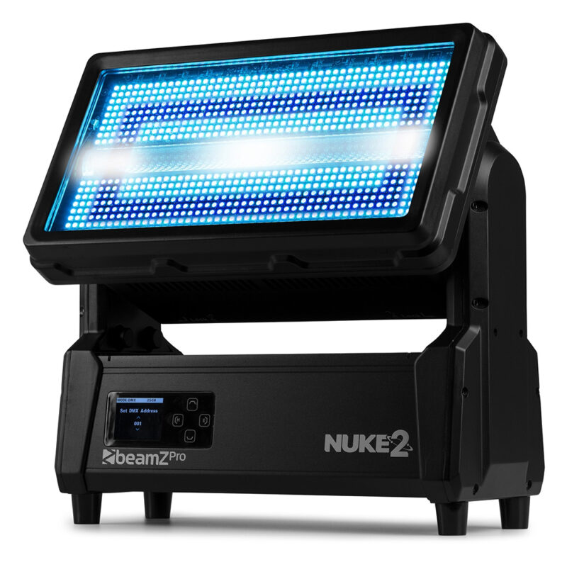 2x BeamZ NUKE2 LED Strobe & Beam Waterproof Wash Light with Flight Case