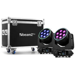 2x BeamZ Pro MHL760 Bee Eye Moving Head Wash Light & Flightcase