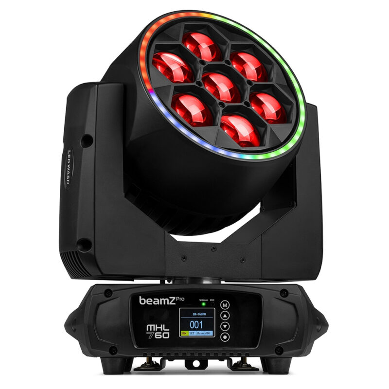 2x BeamZ Pro MHL760 Bee Eye Moving Head Wash Light & Flightcase