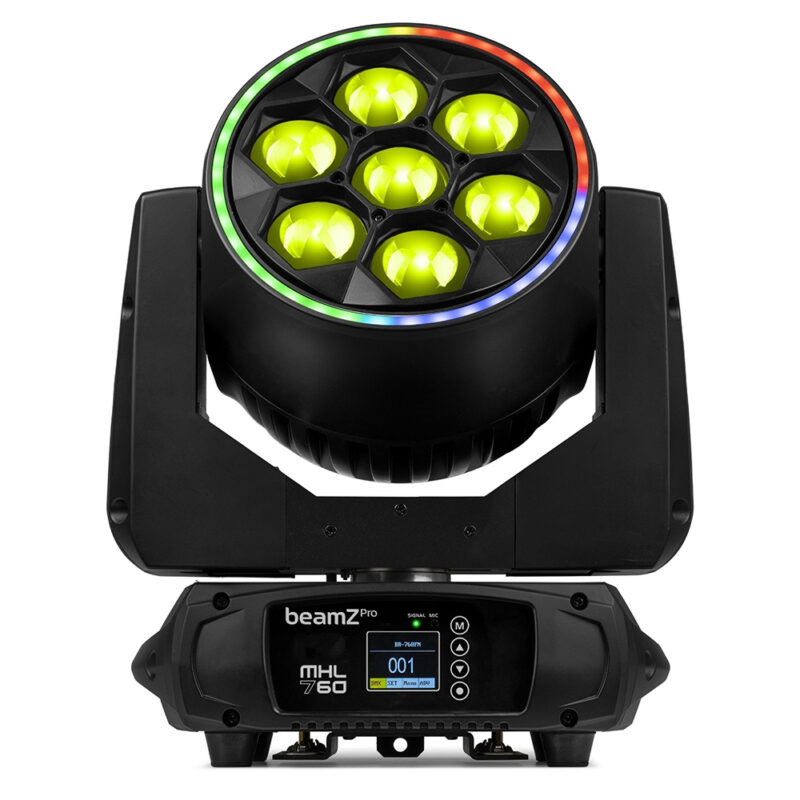 2x BeamZ Pro MHL760 Bee Eye Moving Head Wash Light & Flightcase
