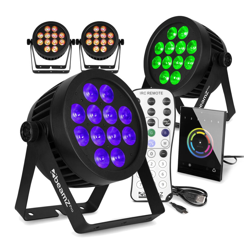 4x BeamZ PRO BWA534 Weatherproof LED Par Can Light with DMX Wall Controller