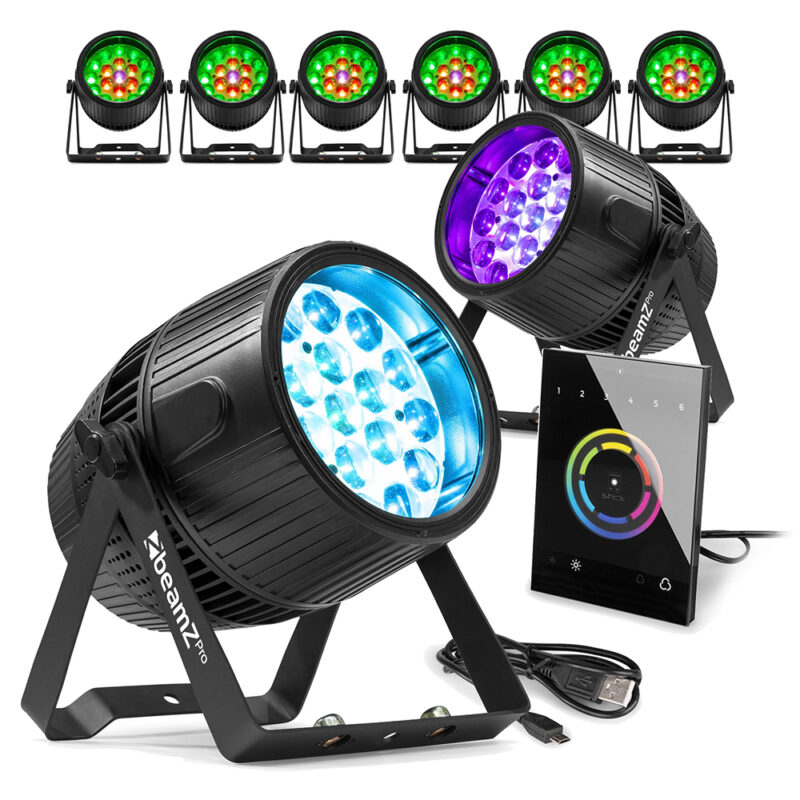8x BeamZ Pro BWA550Z Weatherproof Par Can & WiFi DMX Wall Control Interface
