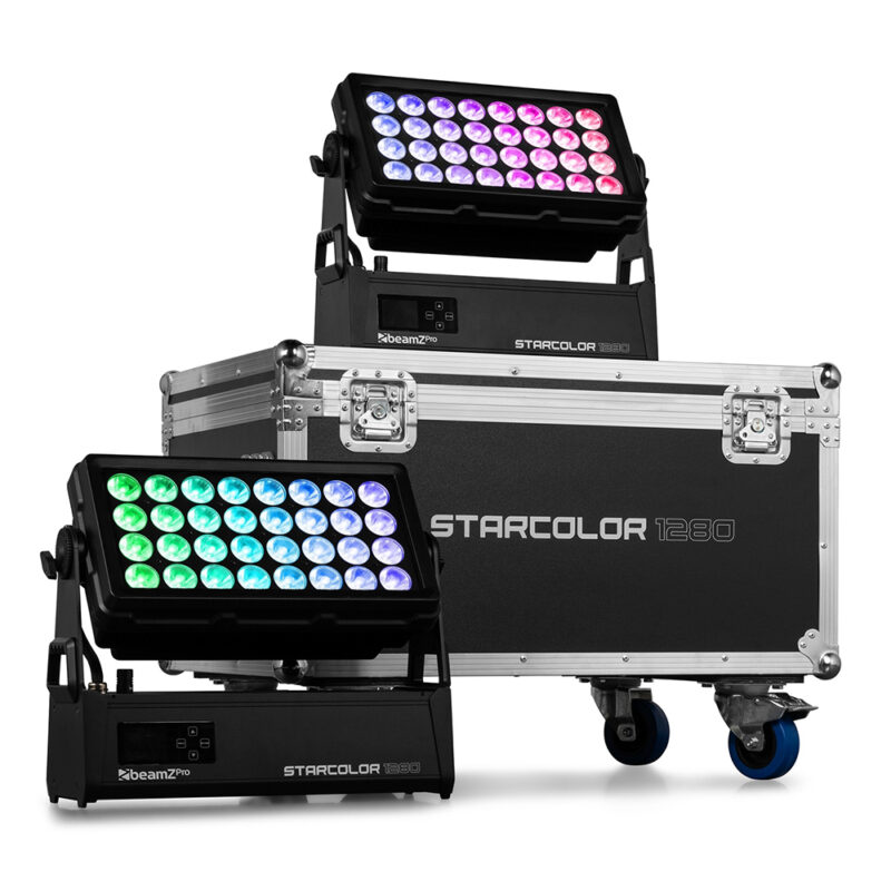 2x BeamZ Pro StarColor1280 Architectural LED Outdoor Wash Lights with Flight Case