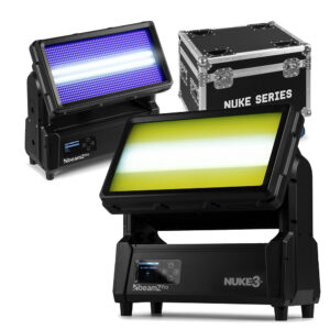 2x BeamZ NUKE1 LED Strobe & Beam Waterproof Wash Light with Flight Case