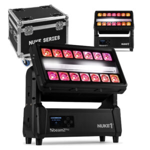 2x BeamZ NUKE1 LED Strobe & Beam Waterproof Wash Light with Flight Case