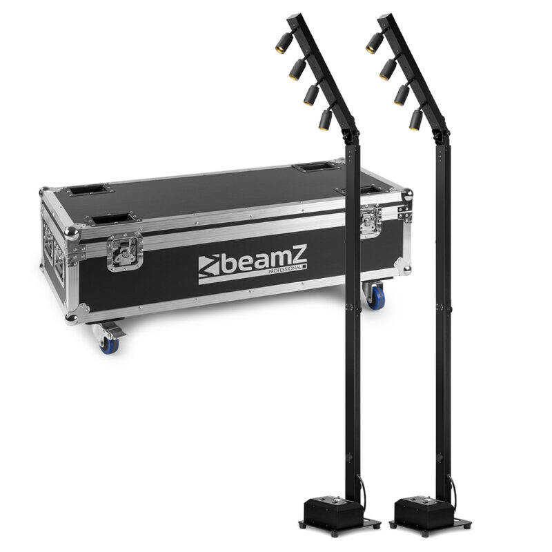 2x BeamZ BPL410 Battery Powered Event Mast Lights with Flight Case