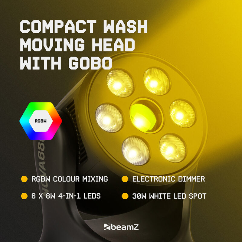 4 x BeamZ NOVA68G-BK Compact Moving Head Wash Lights with Gobos