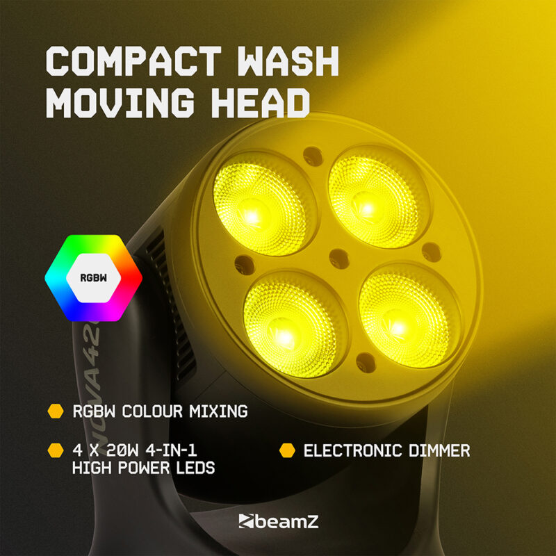 4 x BeamZ NOVA420-BK Moving Head Wash Lights with Installation Rings