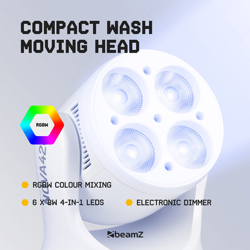 4 x BeamZ NOVA420-WH Moving Head Wash Lights with Installation Rings